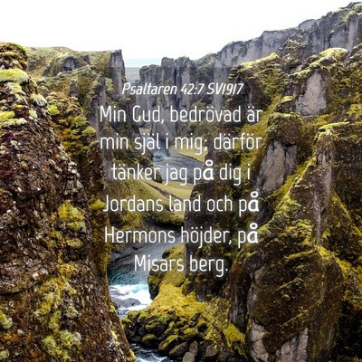 Picture 04 - Psaltaren 42:7 SV1917 - Min Gud, bedrövad är min själ i mig; därför - Bible Verse Picture