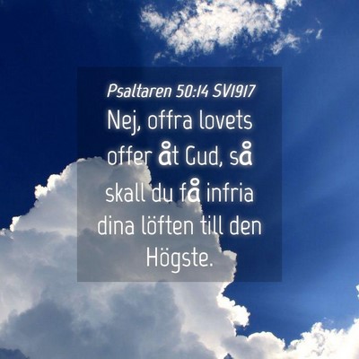 Picture 04 - Psaltaren 50:14 SV1917 - Nej, offra lovets offer åt Gud, så skall du få - Bible Verse Picture