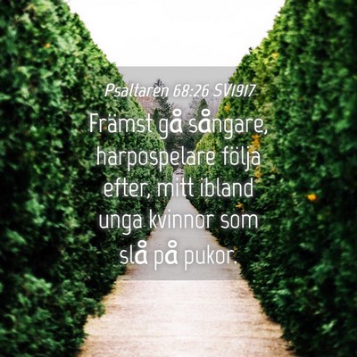 Picture 04 - Psaltaren 68:26 SV1917 - Främst gå sångare, harpospelare följa efter, - Bible Verse Picture