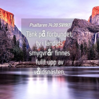 Picture 04 - Psaltaren 74:20 SV1917 - Tänk på förbundet; ty i landets smygvrår - Bible Verse Picture