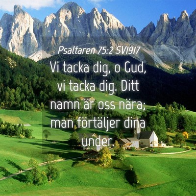 Picture 04 - Psaltaren 75:2 SV1917 - Vi tacka dig, o Gud, vi tacka dig. Ditt namn är - Bible Verse Picture