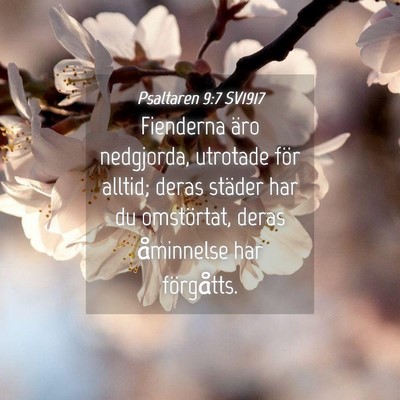 Picture 04 - Psaltaren 9:7 SV1917 - Fienderna äro nedgjorda, utrotade för alltid; - Bible Verse Picture