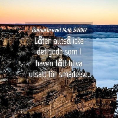 Picture 04 - Romarbrevet 14:16 SV1917 - Låten alltså icke det goda som I haven fått - Bible Verse Picture