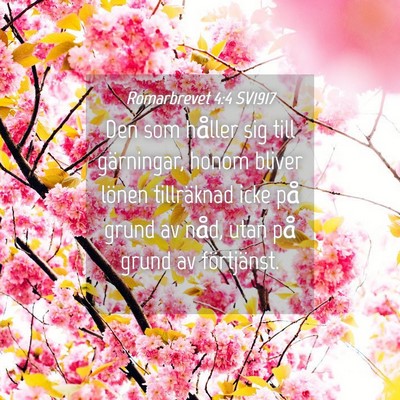 Picture 04 - Romarbrevet 4:4 SV1917 - Den som håller sig till gärningar, honom bliver - Bible Verse Picture