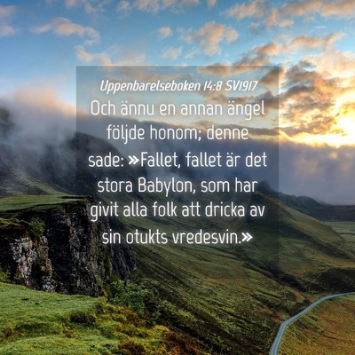 Picture 04 - Uppenbarelseboken 14:8 SV1917 - Och ännu en annan ängel följde honom; denne - Bible Verse Picture