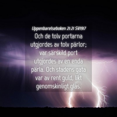 Picture 04 - Uppenbarelseboken 21:21 SV1917 - Och de tolv portarna utgjordes av tolv pärlor; - Bible Verse Picture