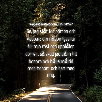 Picture 04 - Uppenbarelseboken 3:20 SV1917 - Se, jag står för dörren och klappar; om någon - Bible Verse Picture