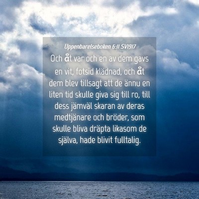 Picture 04 - Uppenbarelseboken 6:11 SV1917 - Och åt var och en av dem gavs en vit, fotsid - Bible Verse Picture