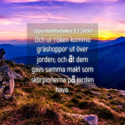 Picture 04 - Uppenbarelseboken 9:3 SV1917 - Och ur röken kommo gräshoppor ut över jorden; - Bible Verse Picture