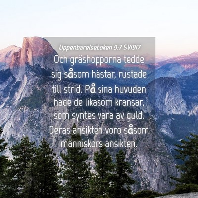 Picture 04 - Uppenbarelseboken 9:7 SV1917 - Och gräshopporna tedde sig såsom hästar, - Bible Verse Picture