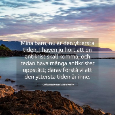 Picture 05 - 1 Johannesbrevet 2:18 SV1917 - Mina barn, nu är den yttersta tiden. I haven ju - Bible Verse Picture