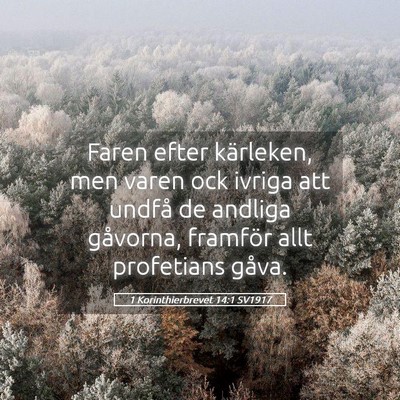 Picture 05 - 1 Korinthierbrevet 14:1 SV1917 - Faren efter kärleken, men varen ock ivriga att - Bible Verse Picture