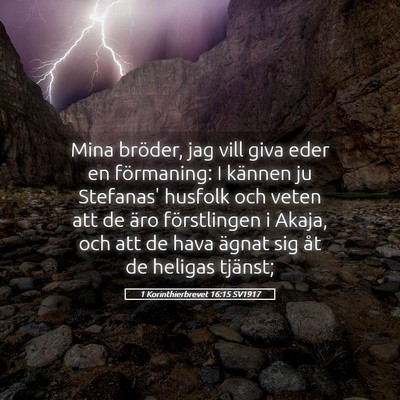 Picture 05 - 1 Korinthierbrevet 16:15 SV1917 - Mina bröder, jag vill giva eder en förmaning: I - Bible Verse Picture