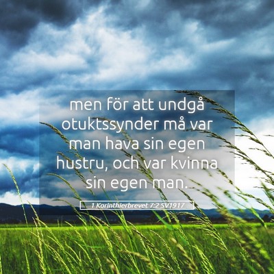Picture 05 - 1 Korinthierbrevet 7:2 SV1917 - men för att undgå otuktssynder må var man hava - Bible Verse Picture