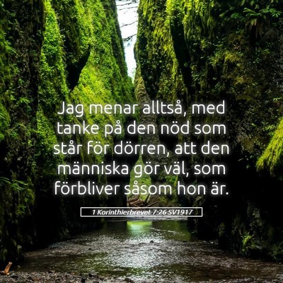 Picture 05 - 1 Korinthierbrevet 7:26 SV1917 - Jag menar alltså, med tanke på den nöd som - Bible Verse Picture