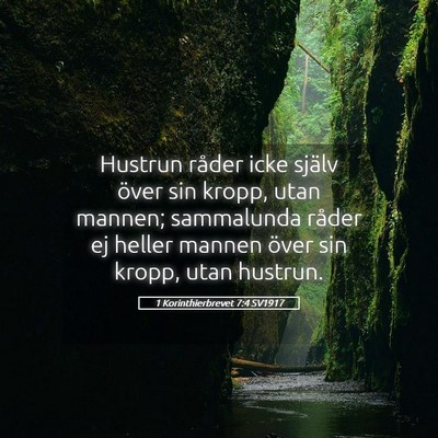 Picture 05 - 1 Korinthierbrevet 7:4 SV1917 - Hustrun råder icke själv över sin kropp, utan - Bible Verse Picture