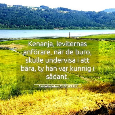 Picture 05 - 1 Krönikeboken 15:22 SV1917 - Kenanja, leviternas anförare, när de buro, - Bible Verse Picture