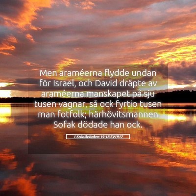 Picture 05 - 1 Krönikeboken 19:18 SV1917 - Men araméerna flydde undan för Israel, och - Bible Verse Picture