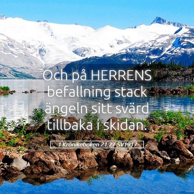 Picture 05 - 1 Krönikeboken 21:27 SV1917 - Och på HERRENS befallning stack ängeln sitt - Bible Verse Picture
