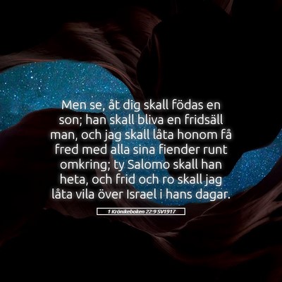 Picture 05 - 1 Krönikeboken 22:9 SV1917 - Men se, åt dig skall födas en son; han skall - Bible Verse Picture