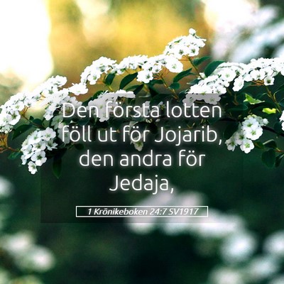 Picture 05 - 1 Krönikeboken 24:7 SV1917 - Den första lotten föll ut för Jojarib, den - Bible Verse Picture