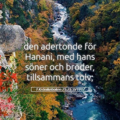 Picture 05 - 1 Krönikeboken 25:25 SV1917 - den adertonde för Hanani, med hans söner och - Bible Verse Picture