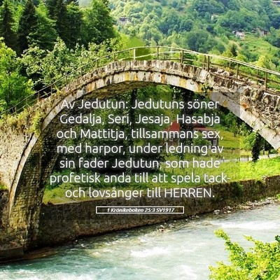Picture 05 - 1 Krönikeboken 25:3 SV1917 - Av Jedutun: Jedutuns söner Gedalja, Seri, - Bible Verse Picture