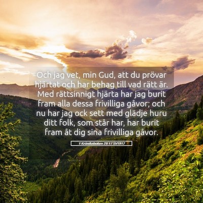 Picture 05 - 1 Krönikeboken 29:17 SV1917 - Och jag vet, min Gud, att du prövar hjärtat och - Bible Verse Picture