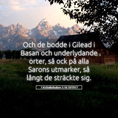 Picture 05 - 1 Krönikeboken 5:16 SV1917 - Och de bodde i Gilead i Basan och underlydande - Bible Verse Picture