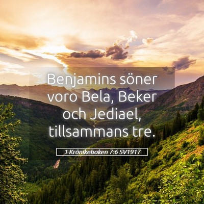 Picture 05 - 1 Krönikeboken 7:6 SV1917 - Benjamins söner voro Bela, Beker och Jediael, - Bible Verse Picture