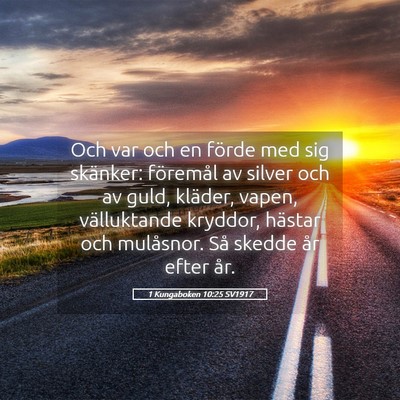 Picture 05 - 1 Kungaboken 10:25 SV1917 - Och var och en förde med sig skänker: föremål - Bible Verse Picture