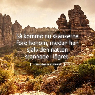 Picture 05 - 1 Mosebok 32:21 SV1917 - Så kommo nu skänkerna före honom, medan han - Bible Verse Picture