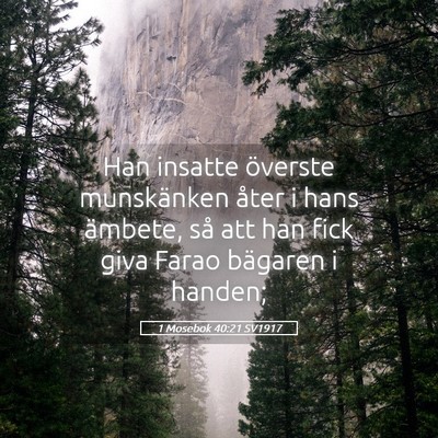 Picture 05 - 1 Mosebok 40:21 SV1917 - Han insatte överste munskänken åter i hans - Bible Verse Picture