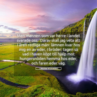 Picture 05 - 1 Mosebok 42:33 SV1917 - Men mannen som var herre i landet svarade oss: - Bible Verse Picture