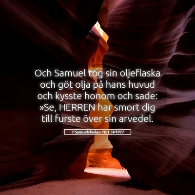Picture 05 - 1 Samuelsboken 10:1 SV1917 - Och Samuel tog sin oljeflaska och göt olja på - Bible Verse Picture