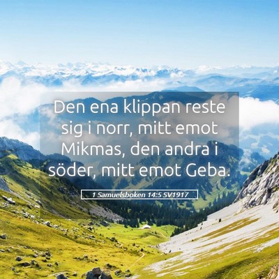 Picture 05 - 1 Samuelsboken 14:5 SV1917 - Den ena klippan reste sig i norr, mitt emot - Bible Verse Picture