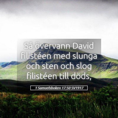 Picture 05 - 1 Samuelsboken 17:50 SV1917 - Så övervann David filistéen med slunga och - Bible Verse Picture
