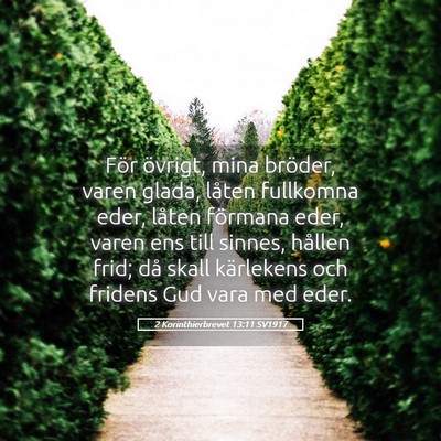 Picture 05 - 2 Korinthierbrevet 13:11 SV1917 - För övrigt, mina bröder, varen glada, låten - Bible Verse Picture