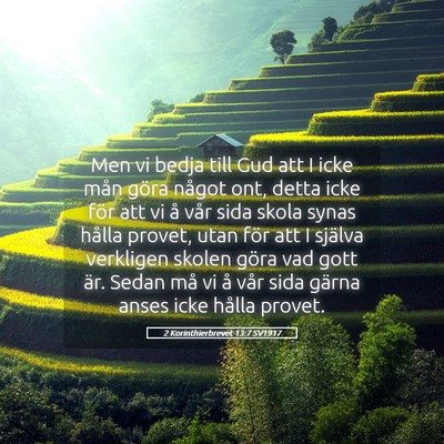 Picture 05 - 2 Korinthierbrevet 13:7 SV1917 - Men vi bedja till Gud att I icke mån göra - Bible Verse Picture