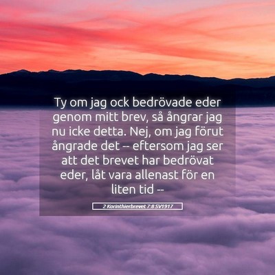 Picture 05 - 2 Korinthierbrevet 7:8 SV1917 - Ty om jag ock bedrövade eder genom mitt brev, - Bible Verse Picture