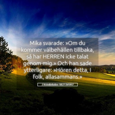 Picture 05 - 2 Krönikeboken 18:27 SV1917 - Mika svarade: »Om du kommer välbehållen - Bible Verse Picture