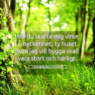 Picture 05 - 2 Krönikeboken 2:9 SV1917 - Må du skaffa mig virke i myckenhet, ty huset som - Bible Verse Picture