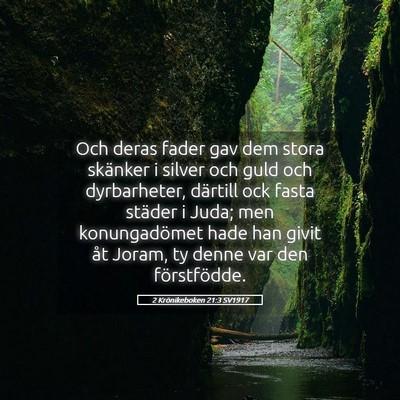 Picture 05 - 2 Krönikeboken 21:3 SV1917 - Och deras fader gav dem stora skänker i silver - Bible Verse Picture