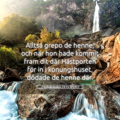 Picture 05 - 2 Krönikeboken 23:15 SV1917 - Alltså grepo de henne, och när hon hade kommit - Bible Verse Picture