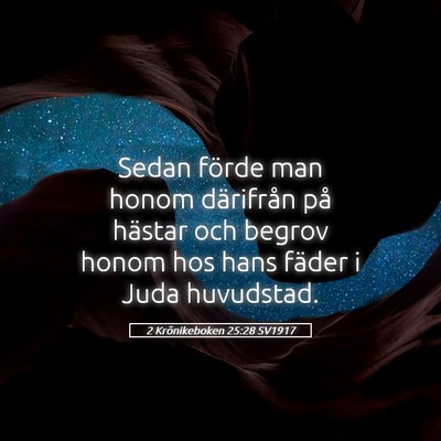 Picture 05 - 2 Krönikeboken 25:28 SV1917 - Sedan förde man honom därifrån på hästar och - Bible Verse Picture
