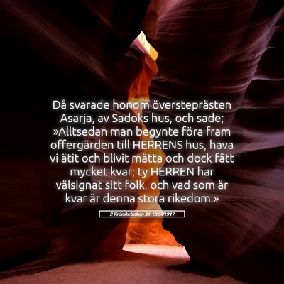 Picture 05 - 2 Krönikeboken 31:10 SV1917 - Då svarade honom översteprästen Asarja, av - Bible Verse Picture