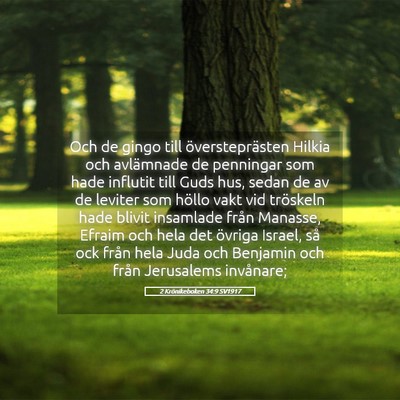 Picture 05 - 2 Krönikeboken 34:9 SV1917 - Och de gingo till översteprästen Hilkia och - Bible Verse Picture