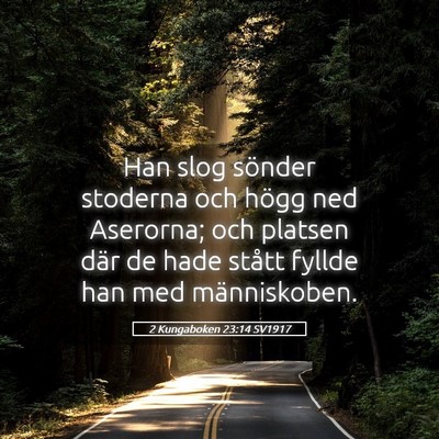 Picture 05 - 2 Kungaboken 23:14 SV1917 - Han slog sönder stoderna och högg ned Aserorna; - Bible Verse Picture
