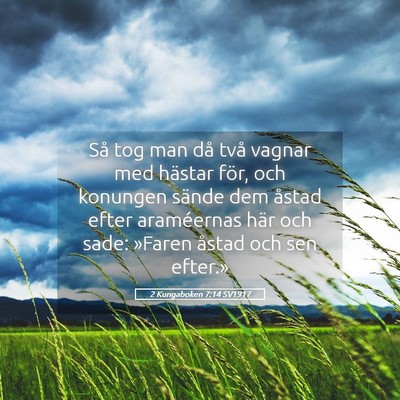 Picture 05 - 2 Kungaboken 7:14 SV1917 - Så tog man då två vagnar med hästar för, och - Bible Verse Picture