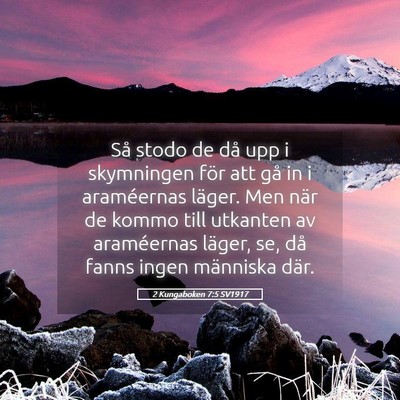 Picture 05 - 2 Kungaboken 7:5 SV1917 - Så stodo de då upp i skymningen för att gå in - Bible Verse Picture